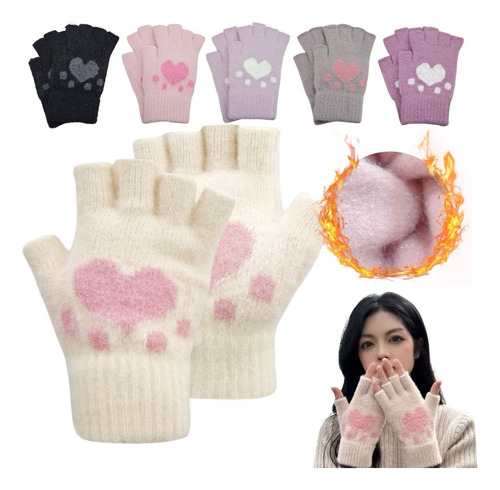 Guantes Medio Dedo Cortos Unisex Hombre Mujer Frio Invierno Negro