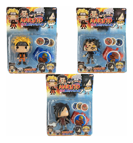 Muñecos Pop Naruto Sasuke Shippuden Con Lanza Tazos Blister