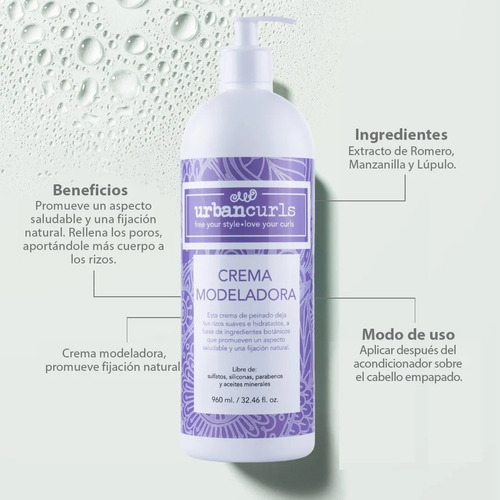 Imagen 2 de 7 de Crema Modeladora Urban Curls Para Rizos 960 Ml