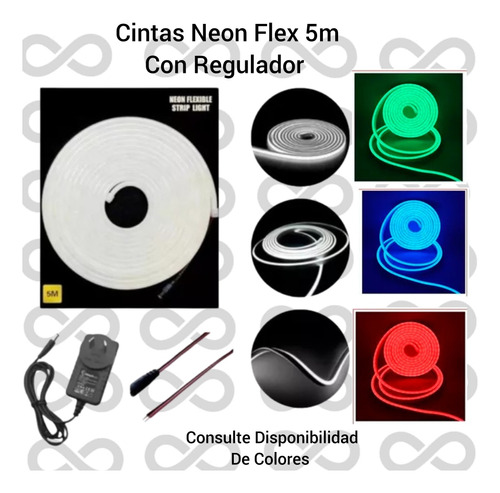 Cintas Led Neon Flex 5 Metros Unicolor Con Regulador 