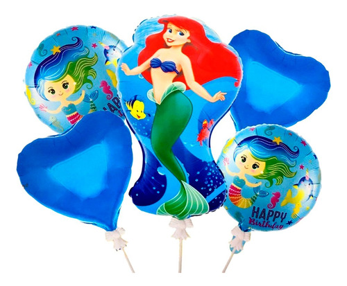 Decoración Globo Bouquet Ariel Sirena Marina Azul