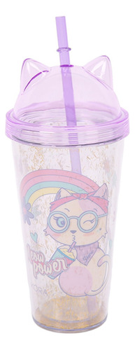 Vaso Con Bombilla Skora 2 Colores Acrilico Infantil Gatito 