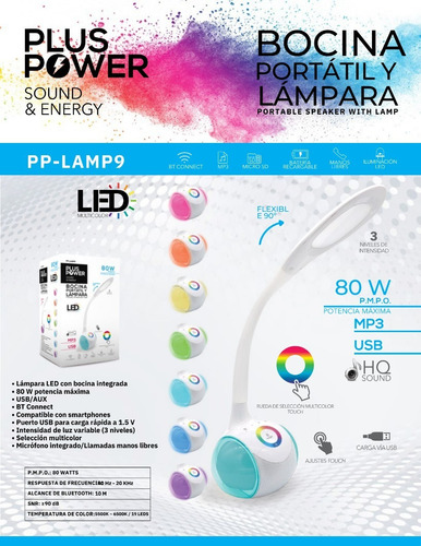 Bocina Pp-lamp9 Con Lampara Led Multicolor Y Bluetooth 