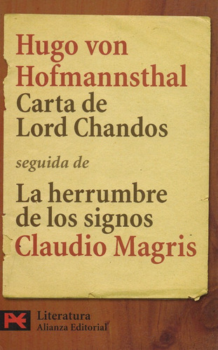 Carta De Lord Chandos - Hofmannsthal         - Alianza Edit