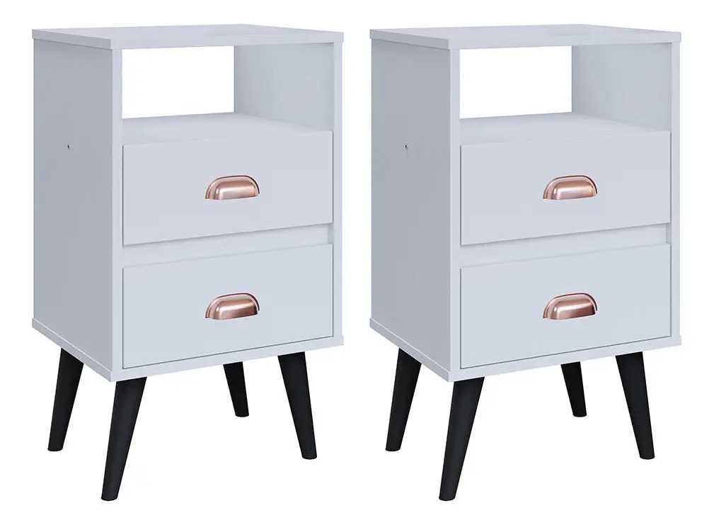 Criado Mudo Retrô Branco RPM 2 Gavetas 68x38x33cm MDP Quarto