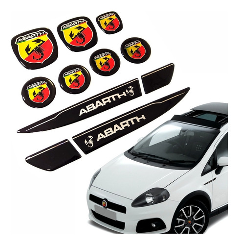 9 Emblemas Abarth Fiat Punto Adesivos Resinado Kit Res21 Cor Padrão