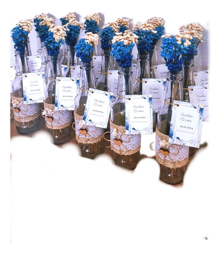 15 Garrafinhas Decorada Com Flores Secas E Tag