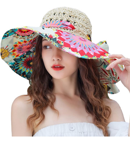 Sombrero De Playa De Ala Ancha Anti-uv Con Flores