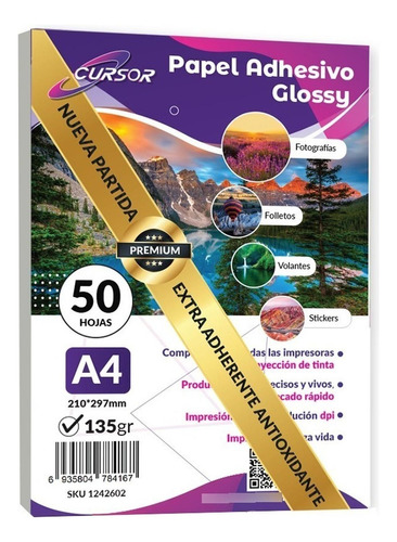 Papel Fotografico A4 135g Glossy Pack 50 Adhesivo