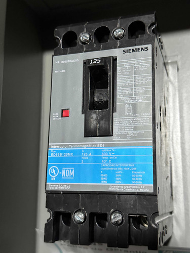 Interruptor Termomagnetico Siemens Ed63b125mx Con Gabinete