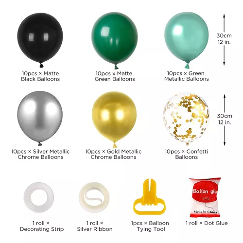 Globos negros dorados y verdes, 60 globos verdes de 12 pulgadas, globos  negros y globos dorados, globos verdes dorados y negros para decoraciones  de