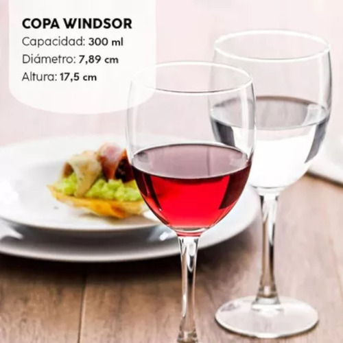 Juego 12 Copas Windsor Vino Vidrio Nadir 300ml Caja 7128/12 Cristal