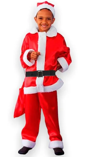 Fantasia Natal Roupa De Papai Noel Infantil Completa Cetim