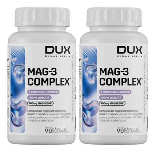 2x Magnésio Mag-3 Complex 300mg Dux 90 Capsulas Sabor Sem Sabor
