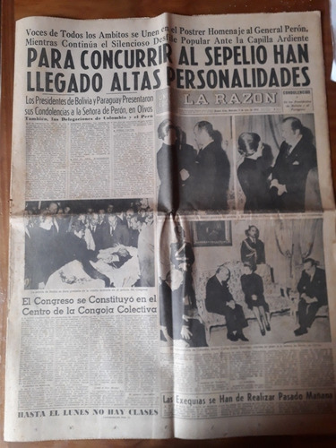 Diario La Razón Fallecimiento Del Gral. Perón 3/07/1974.