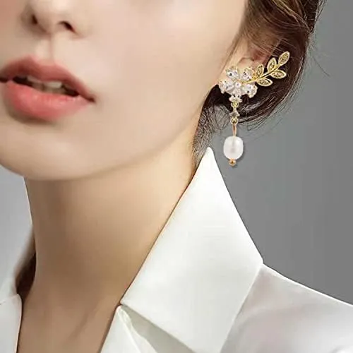 Pendientes Trepadores Con Forma De Hoja De Flor Y Circonita