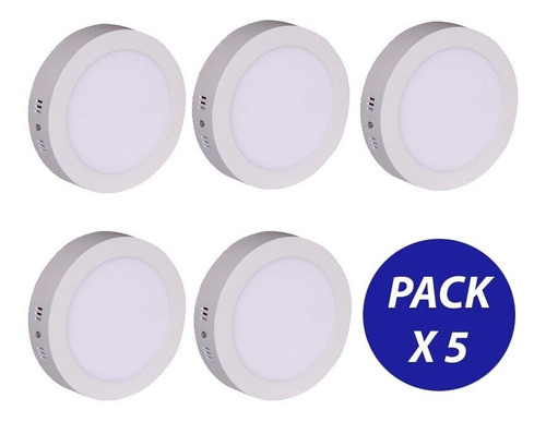 Pack X 5 Foco Panel Plafon Led Sobrepuesto Redondo 18w