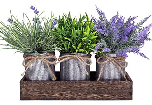 Conjunto 3 Plantas Artificiales En Macetas Galvanizadas Con