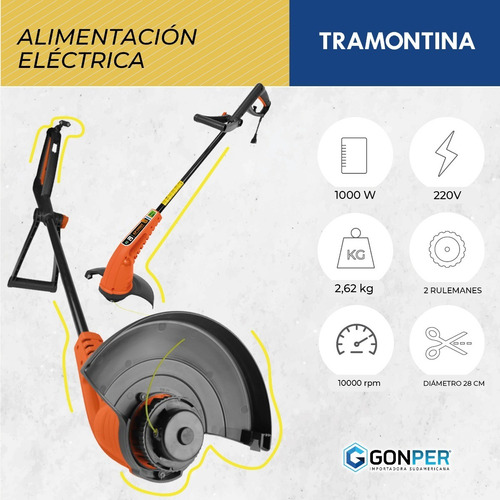 Imagen 5 de 8 de Bordeadora Eléctrica Tramontina Cesped 1000w 28cm De Corte