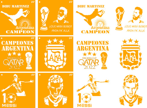 Stencil Futbol Mundial 2022 Argentina Messi 20x20 X6 Diseños