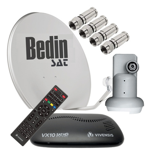 Kit Antena Bedin + Receptor Vivensis+ Conector + Lnbf + Cabo