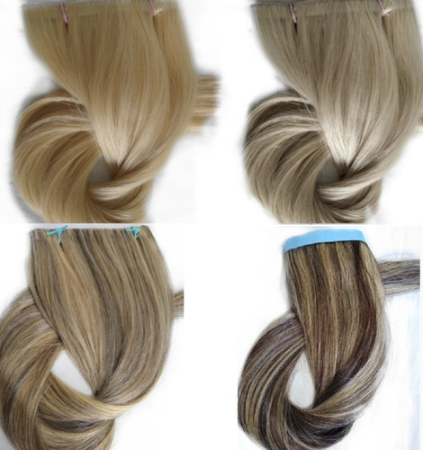 Cabelo Humano Loiro Fita Adesiva Inteira 50g 55cm Mega Hair