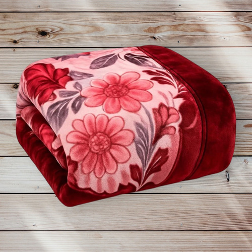 Frazada Extra Gruesa Doble Reversible 2.5 Plaza, Abrigadas Bordo Flor Rosa Bordó