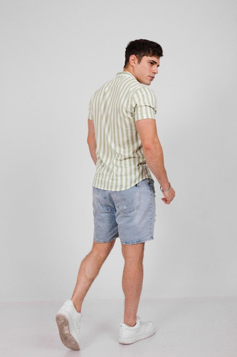 Camisa Tropikl Hawaiana Harmony Slim Fit Noche Verde Blanco