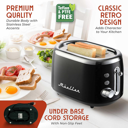 Tostadora Mueller Home Acero Inoxidable, 2 Ranuras, Negro
