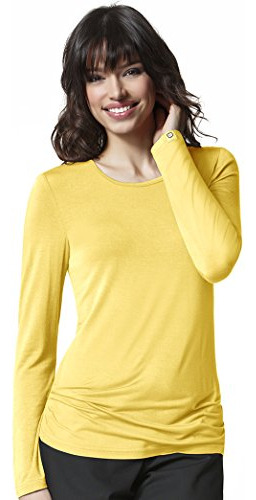 Wonderwink Women's Silky Long Sleeve Tee, Yellow, Medium