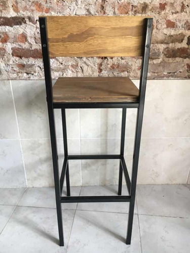 Imagen 6 de 8 de Taburete Barra Bar Hierro Madera C/respaldo 35x35 Cerveceria