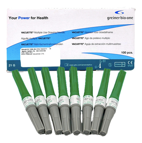 Aguja Toma Multiple Nipro 21gx38mm Verde 100 Vacuette Capacidad En Volumen 0 Cc