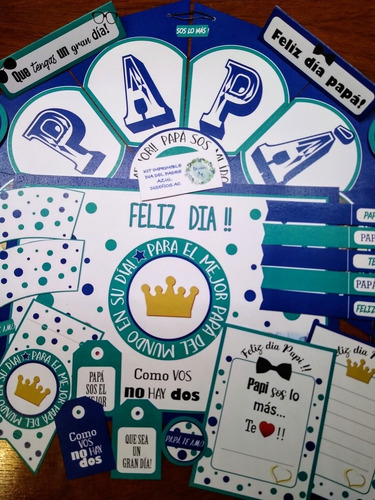 Kit Imprimible Día Del Padre Azul. Con Fotos