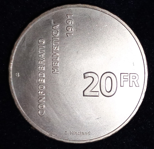 Moneda Suiza 20 Francos 1991 Conme 700 Años. Plata. Lp 364