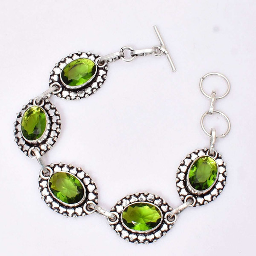 Pulsera  Plata 925 Con Peridotos Facetados