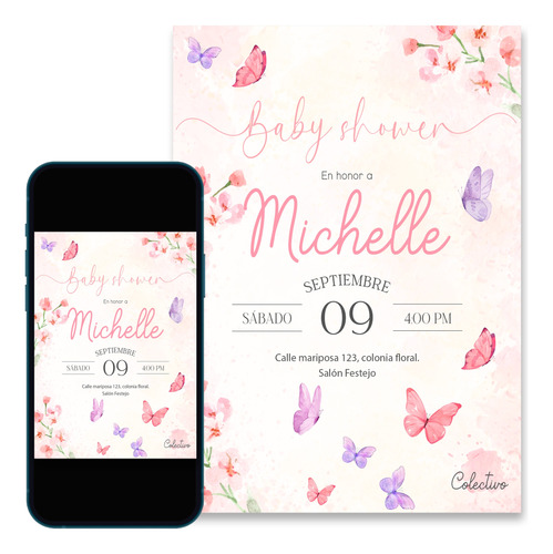 Invitación Digital Baby Shower Mariposas + Regalo Pdf 