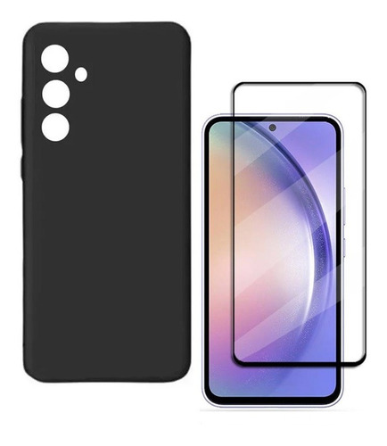 Capa Capinha Aveludada+ Película Vidro 3d Para Galaxy A54 5 Cor Preto Para Galaxy A54 5G