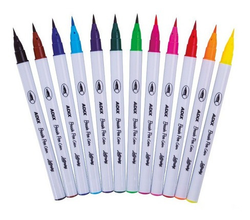 Brush Pen Caja Con Broche 12 Colores Adix