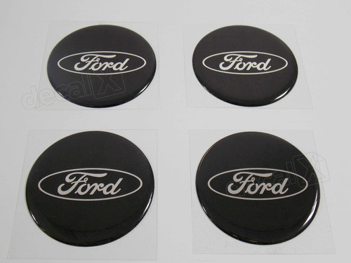 Kit Adesivos Emblema Resinado Roda Compatível Ford 85mm Cl19 Cor Preto E Escrita Cromada
