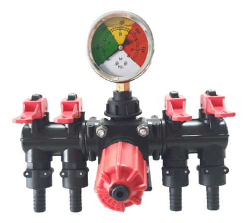 Regulador De Pressão Comando Manual 4 Seções Rubemaq Cor Preto/vermelho