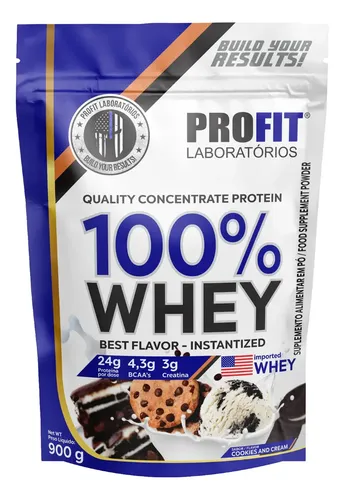 100% Whey - Isolado E Concentrado Refil 900g - Profit Sabor Cookies