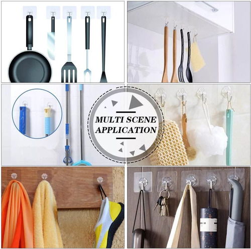 60 Ganchos Acero Autoadhesivos De Pared Para Baño Toallero Plateado