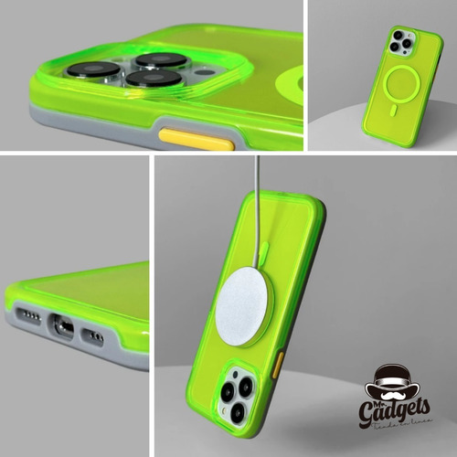 Imagen 4 de 10 de Funda Case Neon Fosforecente Retro Color Para iPhone Magsafe
