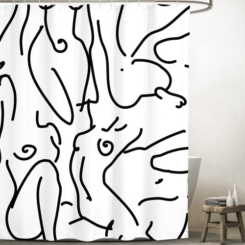 Cortina De Ducha Abstracta Minimalista Para Baño, Línea De A