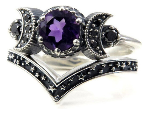 Anillo De Moda, Ligero, Con Forma De Triple Luna, Con Oro