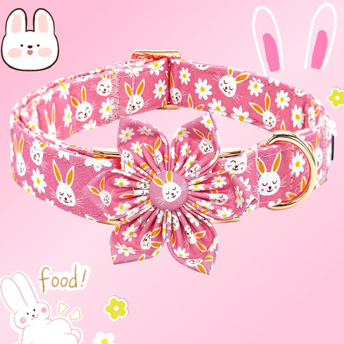Collar De Algodón Ajustable Para Perro De Flores Rosa