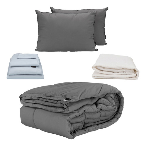 Combo Queen Size Edredon Dicasa Homy + Softy+2 Pack + Ultra Gris / Platino Lisa