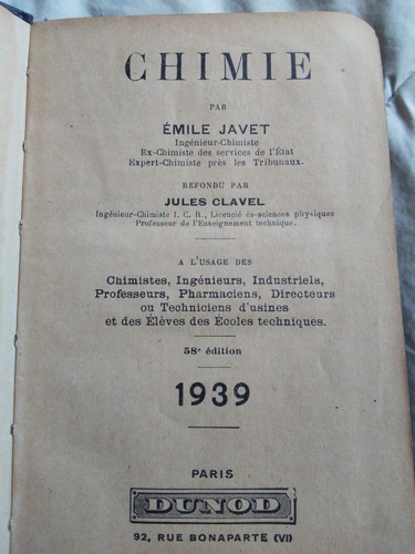 Agenda Dunod 1939 Chimie - Martínez (Usado)