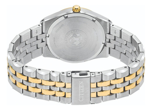 Reloj Citizen Bm733458l Hombre Eco Drive Acero Inox Azul Malla Plateado Bisel Dorado