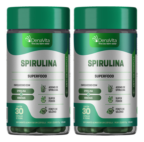 Kit 2x Spirulina Pura Fonte De Proteínas Superfoods Denavita